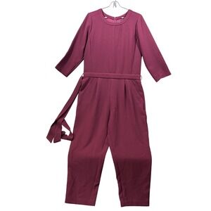 Madewell 1937 Burgundy Jumpsuit Wide Leg Belted Size 8